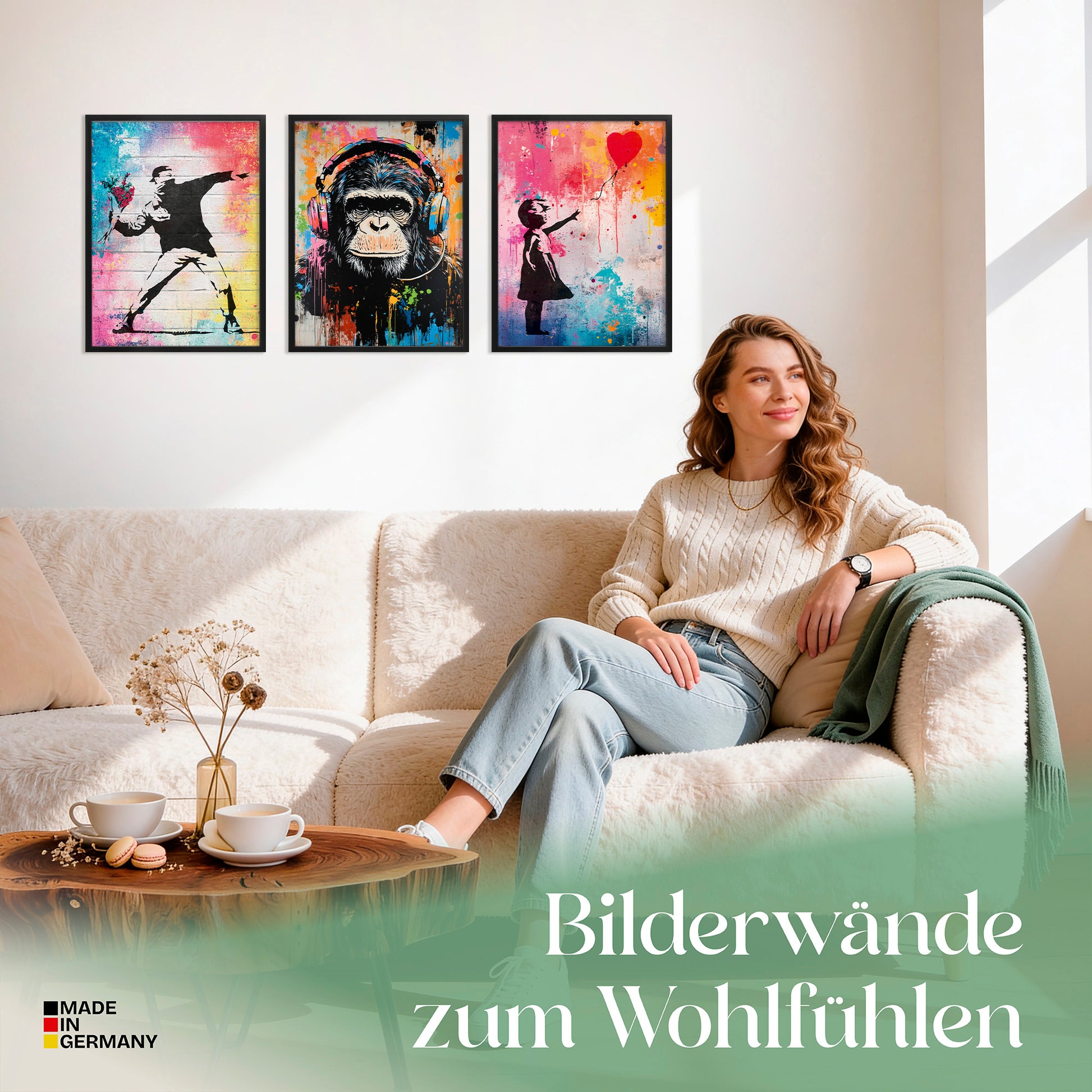 Poster Set Colorful Banksy Bilderwand Wandbilder Street-Art ARTFAVES