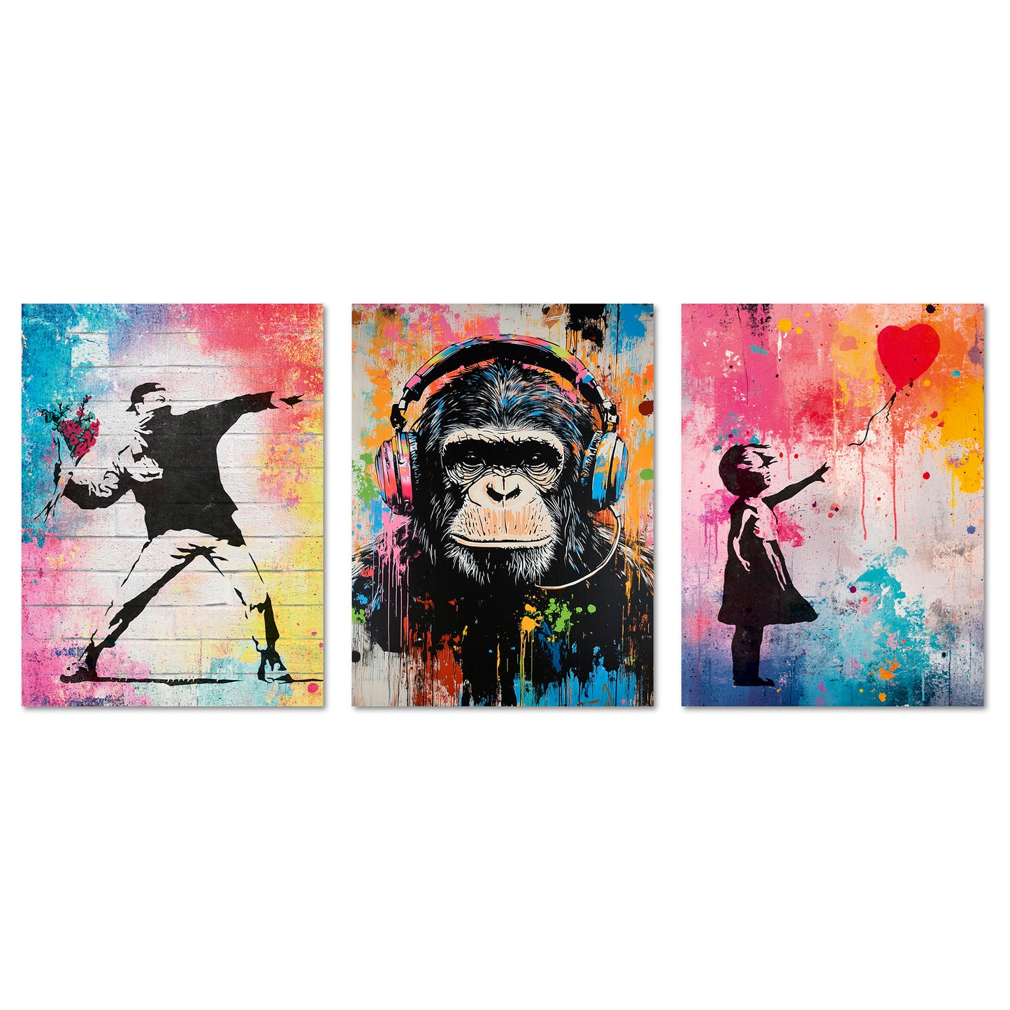 Poster Set Colorful Banksy I mehrteilige Bilderwand I Wandbilder Street-Art