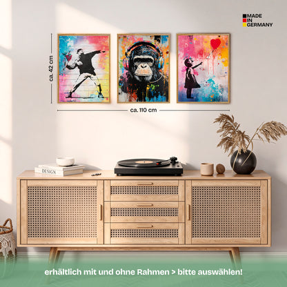 Poster Set Colorful Banksy Bilderwand Wandbilder Street-Art ARTFAVES