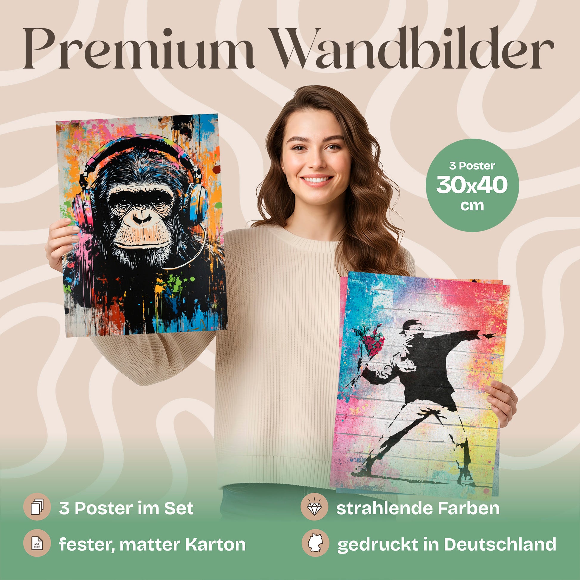 Poster Set Colorful Banksy Bilderwand Wandbilder Street-Art ARTFAVES