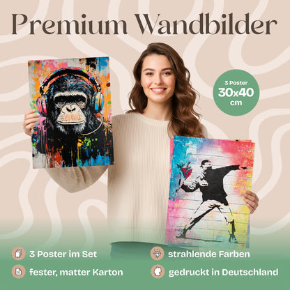 Poster Set Colorful Banksy Bilderwand Wandbilder Street-Art ARTFAVES