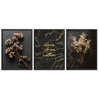 Poster Set Dark Flowers 1 I mehrteilige Bilderwand I Wandbilder Trockeblumen