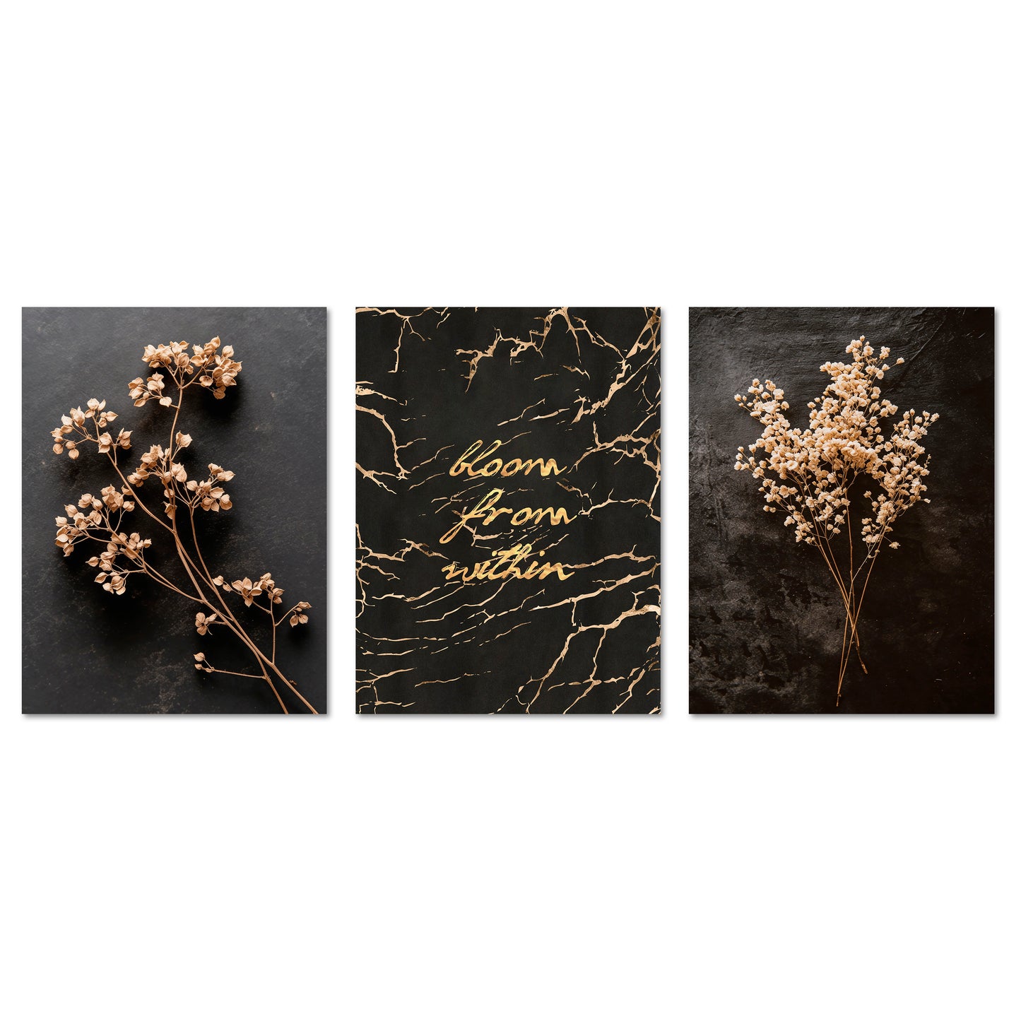 Poster Set Dark Flowers 1 I mehrteilige Bilderwand I Wandbilder Trockeblumen