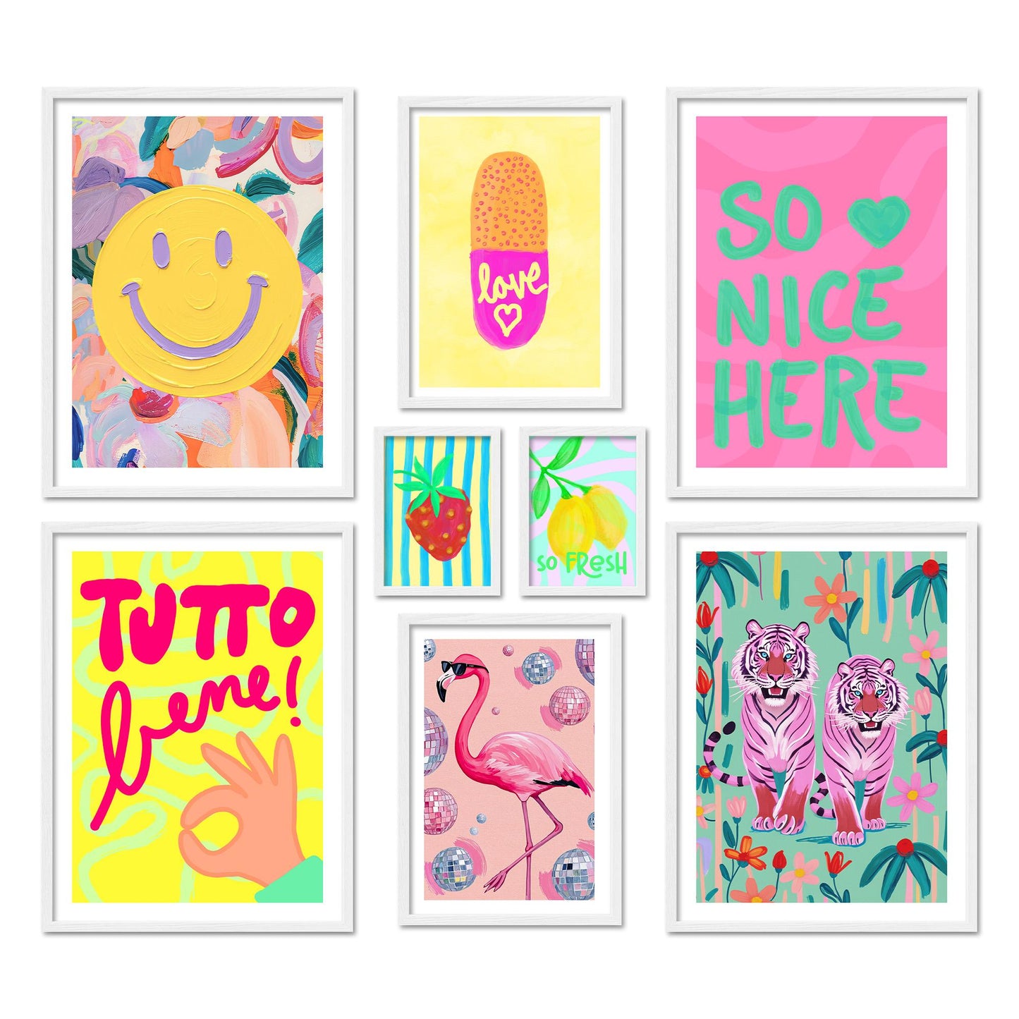 Poster Set Dopamine Decor Fun I mehrteilige Bilderwand I Wandbilder bunte-bilder