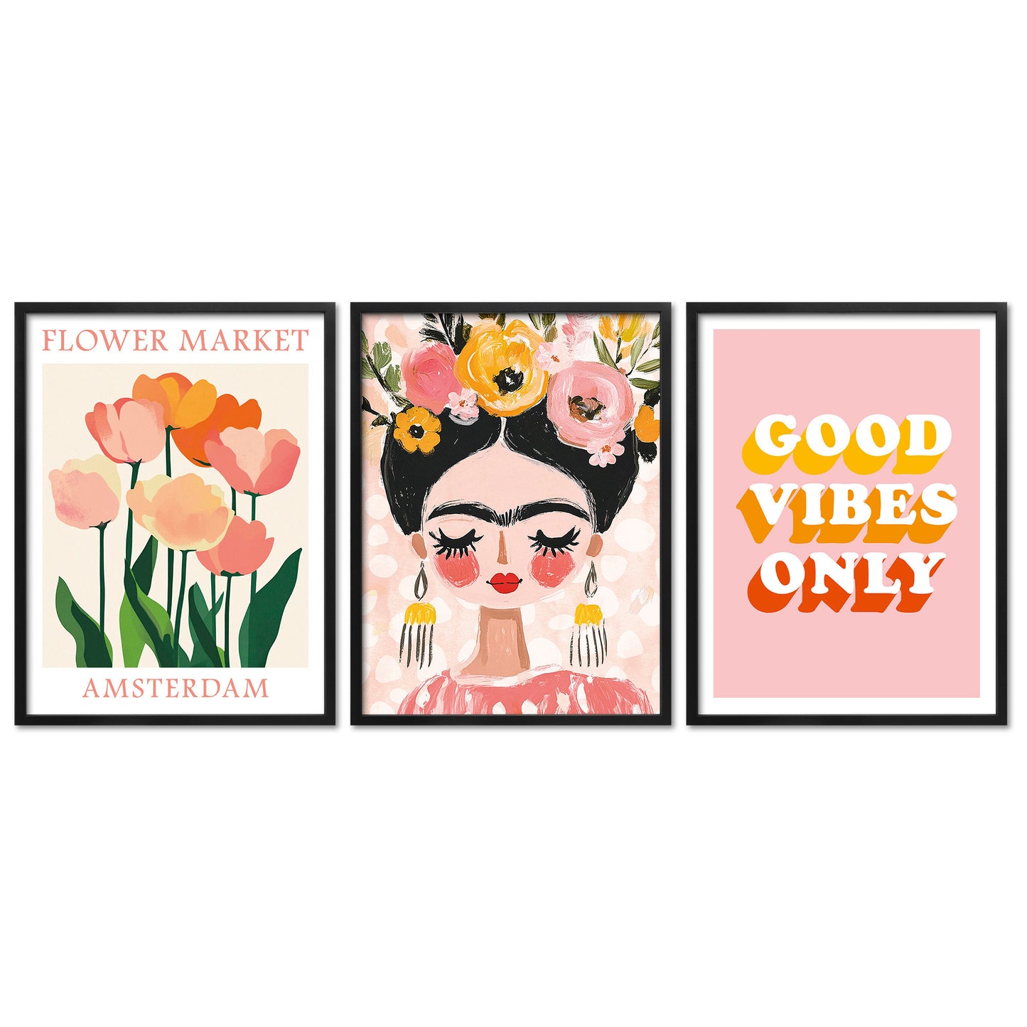 Poster Set Dopamine Trio 1 I mehrteilige Bilderwand I Wandbilder Frida-Kahlo