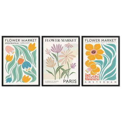 Poster Set Flower Market Trio 1 I mehrteilige Bilderwand I Wandbilder Blumen