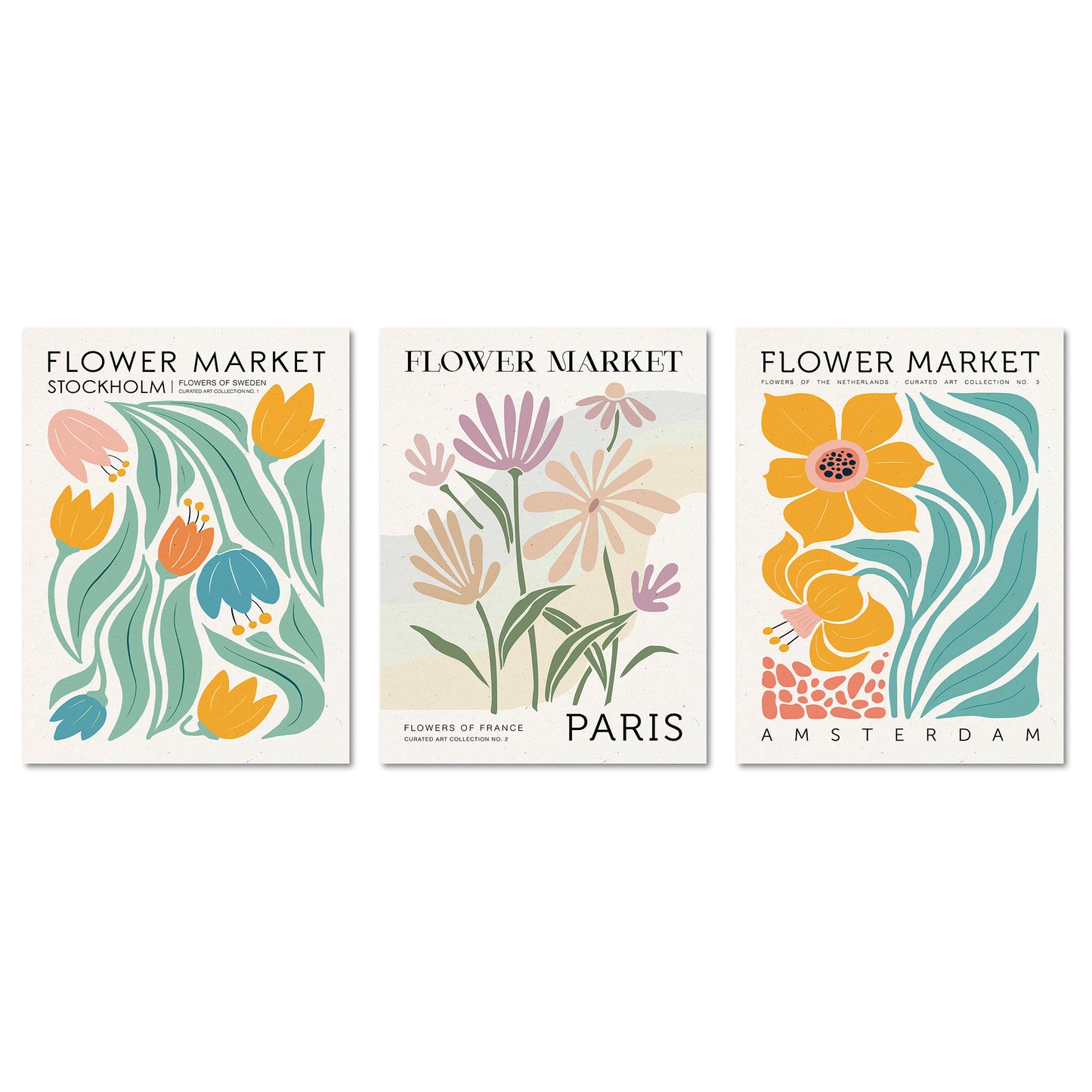 Poster Set Flower Market Trio 1 I mehrteilige Bilderwand I Wandbilder Blumen