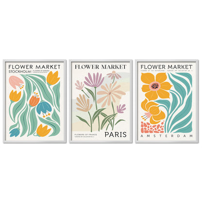Poster Set Flower Market Trio 1 I mehrteilige Bilderwand I Wandbilder Blumen