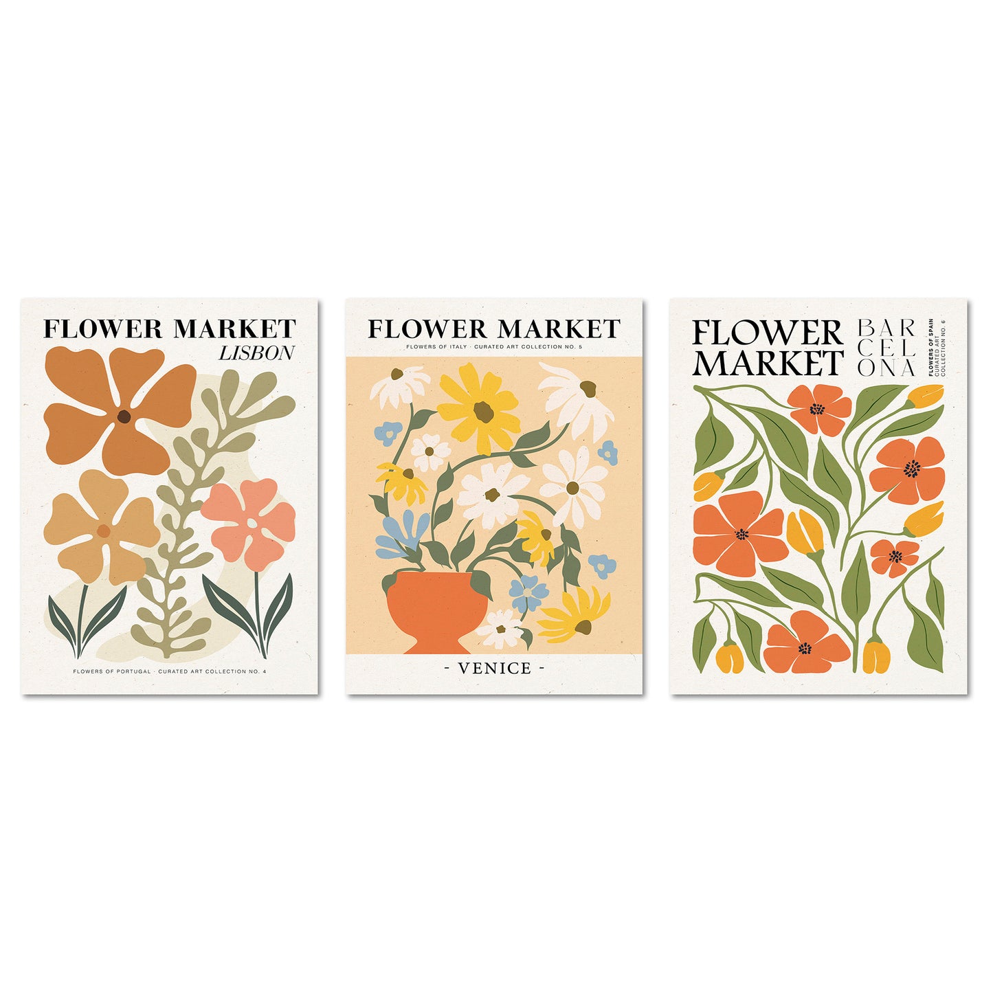 Poster Set Flower Market Trio 2 I mehrteilige Bilderwand I Wandbilder Blumen
