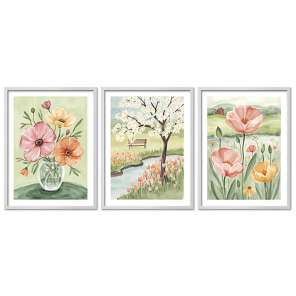 Poster Set Flower Time Trio Bilderwand Wandbilder Blumen ARTFAVES