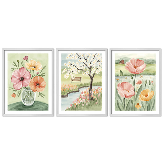Poster Set Flower Time Trio Bilderwand Wandbilder Blumen ARTFAVES