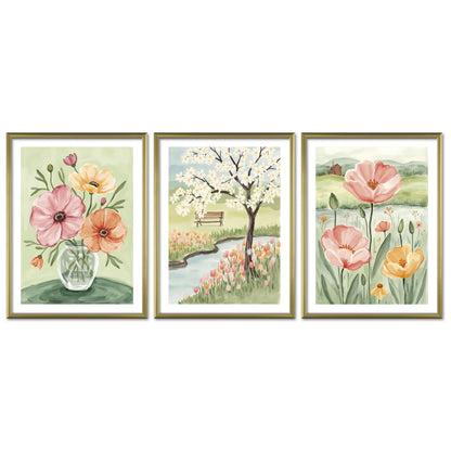 Poster Set Flower Time Trio I mehrteilige Bilderwand I Wandbilder Blumen