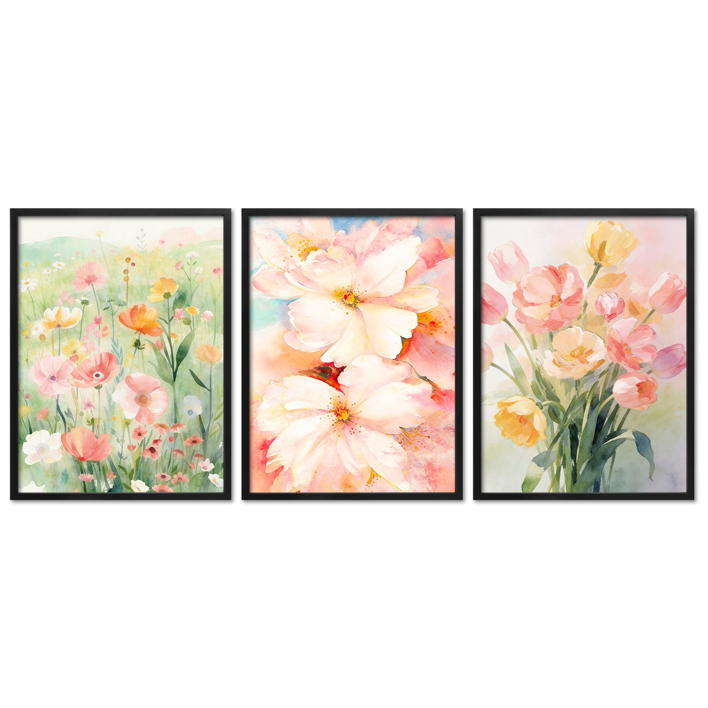 Poster Set Flower Time Trio I mehrteilige Bilderwand I Wandbilder Blumen