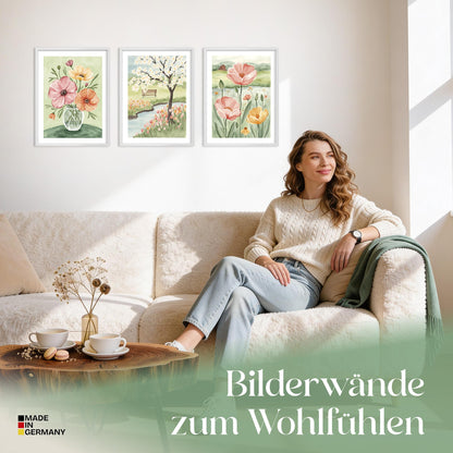 Poster Set Flower Time Trio Bilderwand Wandbilder Blumen ARTFAVES