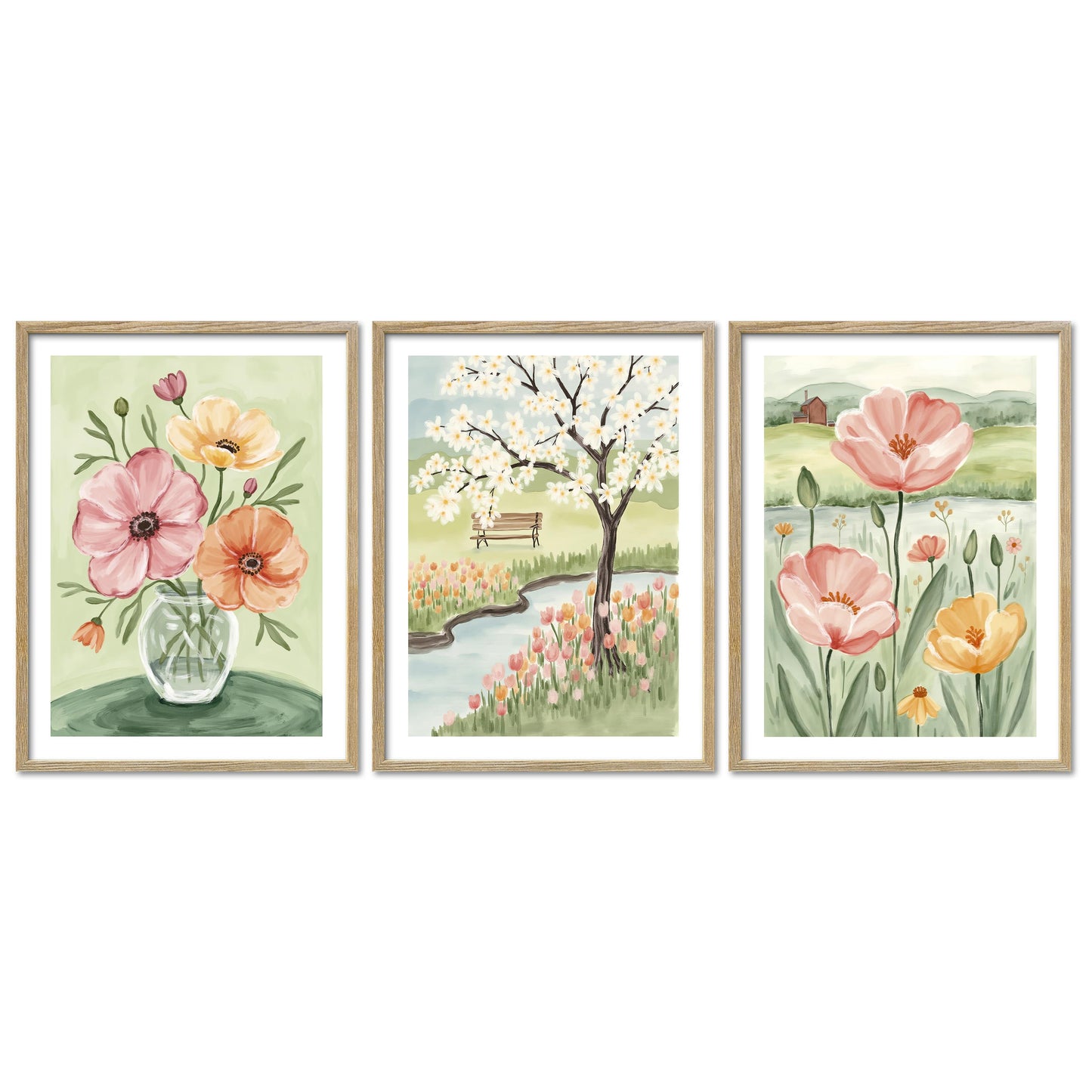 Poster Set Flower Time Trio I mehrteilige Bilderwand I Wandbilder Blumen