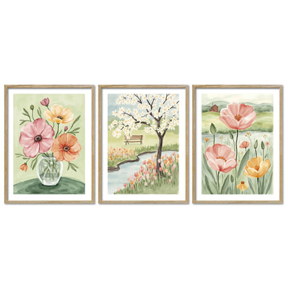 Poster Set Flower Time Trio I mehrteilige Bilderwand I Wandbilder Blumen