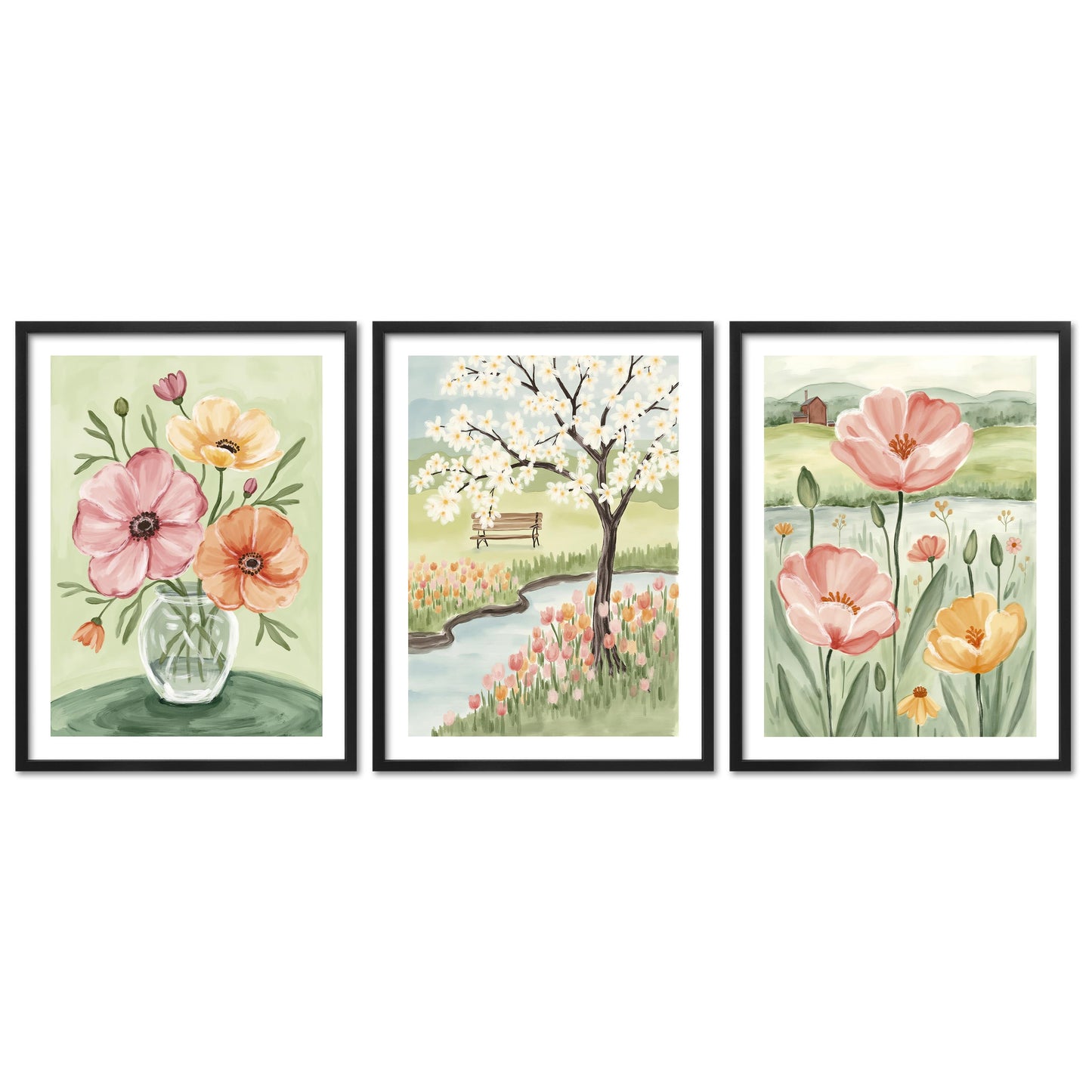 Poster Set Flower Time Trio I mehrteilige Bilderwand I Wandbilder Blumen