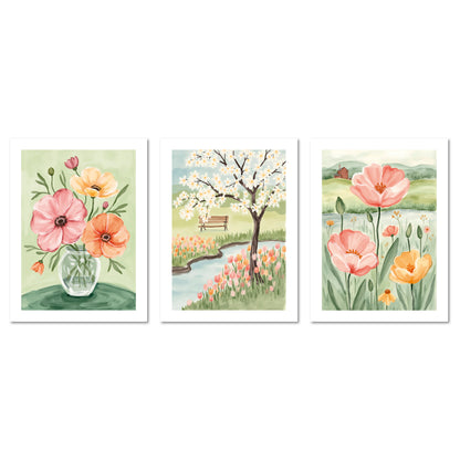 Poster Set Flower Time Trio I mehrteilige Bilderwand I Wandbilder Blumen