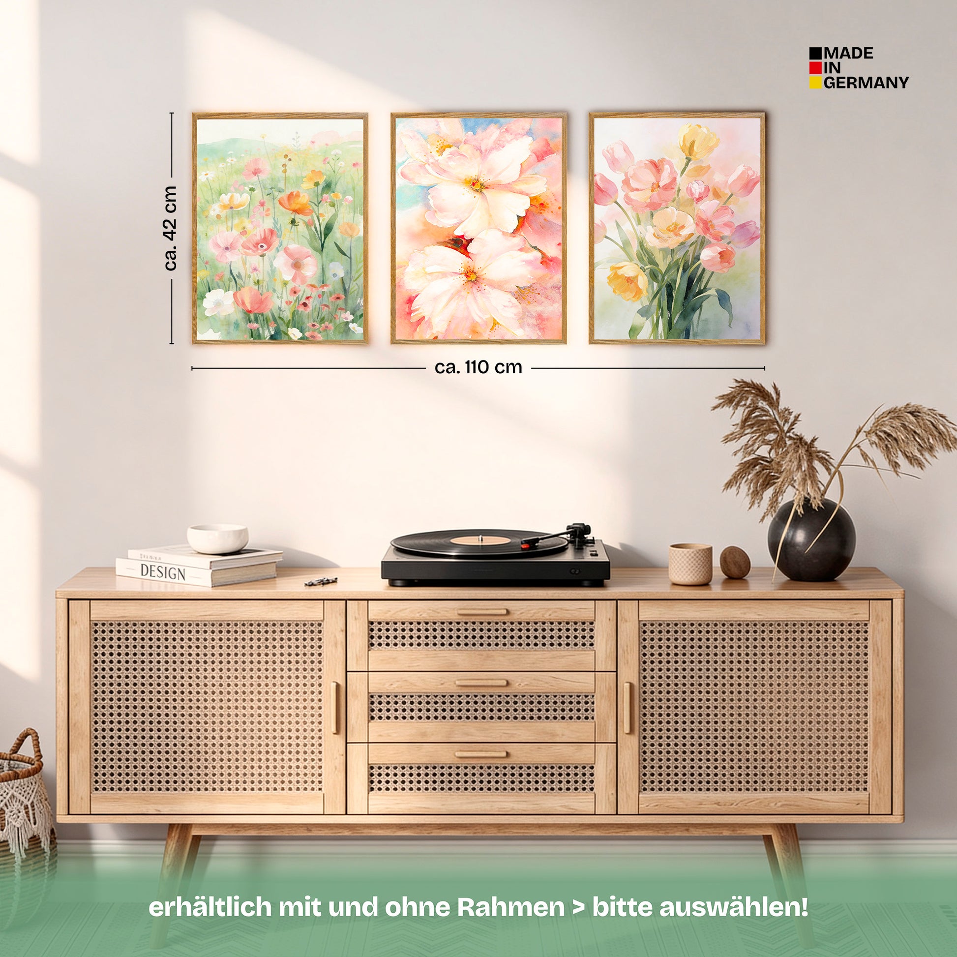 Poster Set Flower Time Trio Bilderwand Wandbilder Blumen ARTFAVES