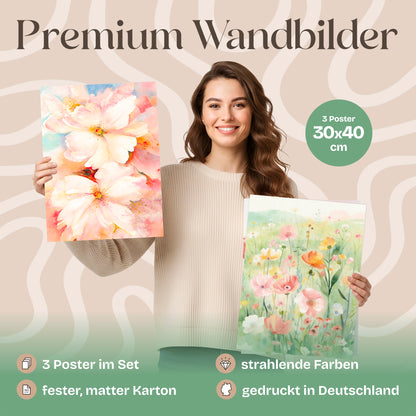 Poster Set Flower Time Trio Bilderwand Wandbilder Blumen ARTFAVES