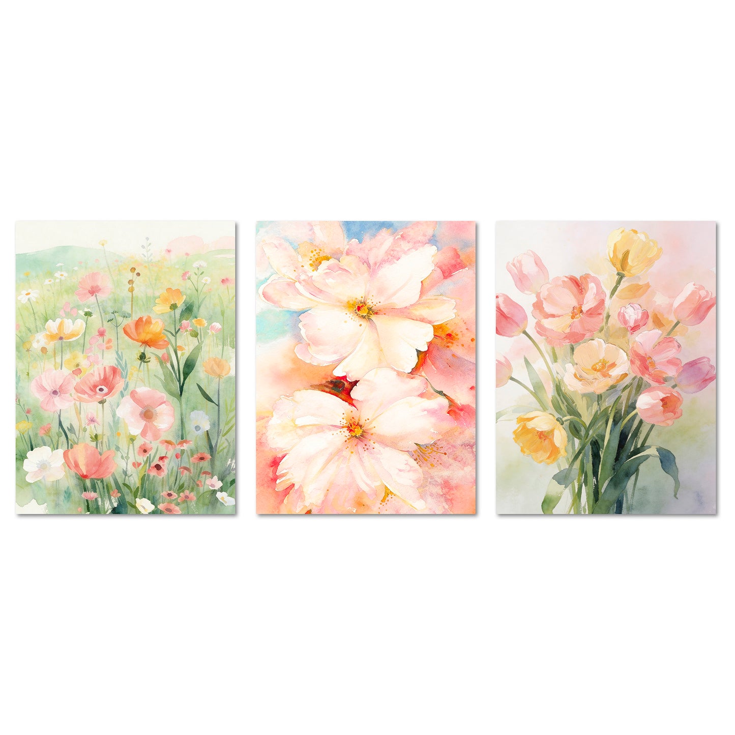 Poster Set Flower Time Trio I mehrteilige Bilderwand I Wandbilder Blumen