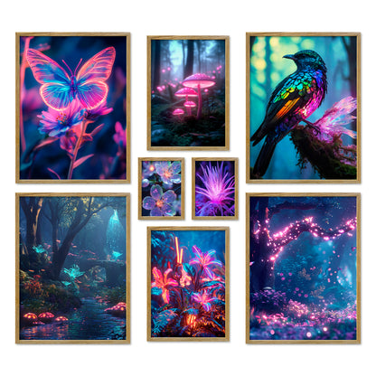 Poster Set Futuristic Neon Forest I mehrteilige Bilderwand I Wandbilder Gamer