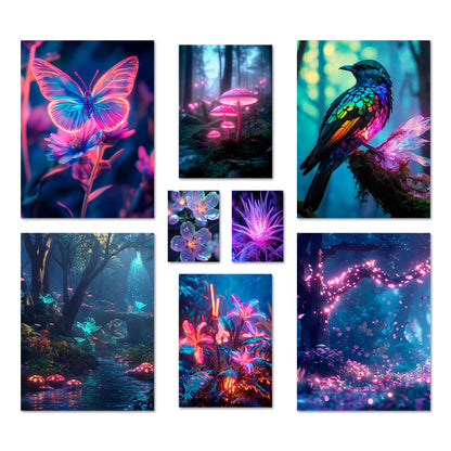 Poster Set Futuristic Neon Forest I mehrteilige Bilderwand I Wandbilder Gamer