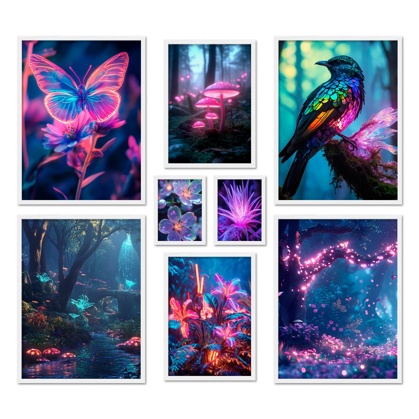 Poster Set Futuristic Neon Forest I mehrteilige Bilderwand I Wandbilder Gamer