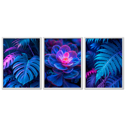 Poster Set Futuristic Neon Plants Trio I mehrteilige Bilderwand I Wandbilder Gaming