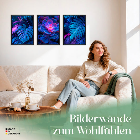 Poster Set Futuristic Neon Plants Trio Bilderwand Wandbilder Gaming ARTFAVES