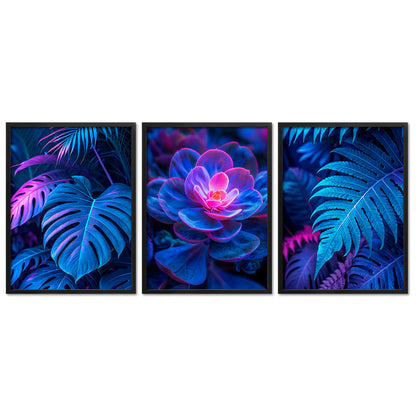 Poster Set Futuristic Neon Plants Trio Bilderwand Wandbilder Gaming ARTFAVES