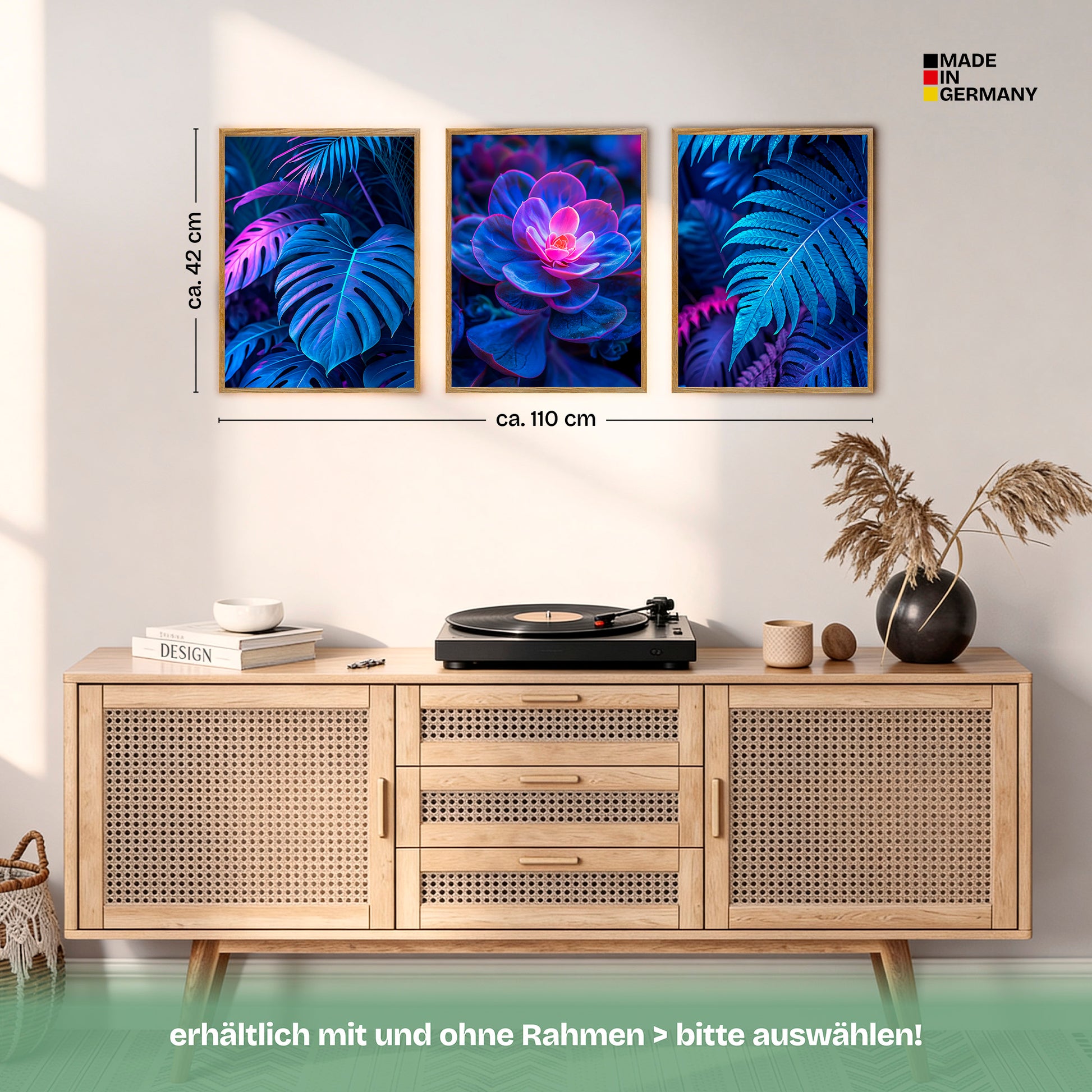 Poster Set Futuristic Neon Plants Trio Bilderwand Wandbilder Gaming ARTFAVES