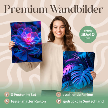Poster Set Futuristic Neon Plants Trio Bilderwand Wandbilder Gaming ARTFAVES