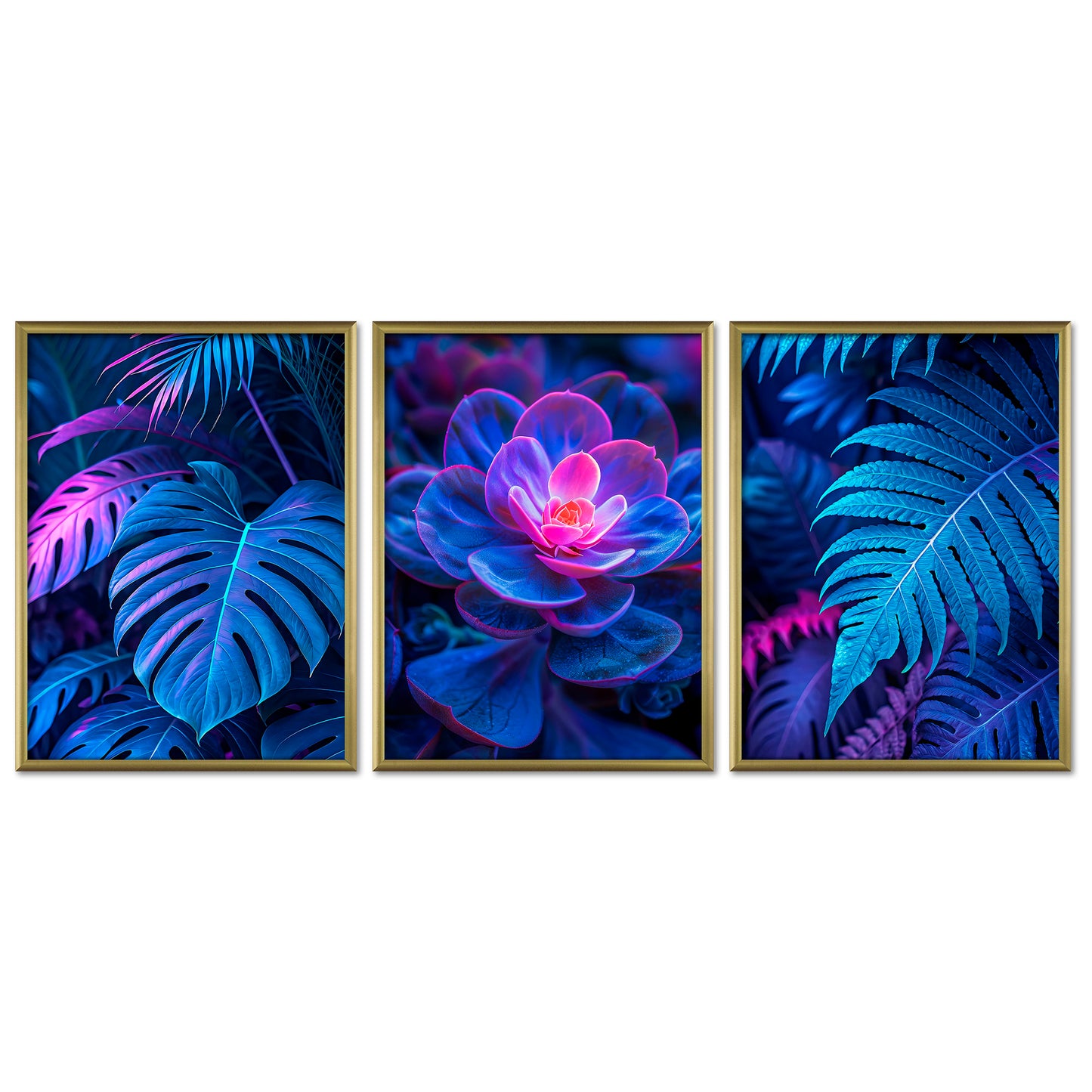 Poster Set Futuristic Neon Plants Trio I mehrteilige Bilderwand I Wandbilder Gaming