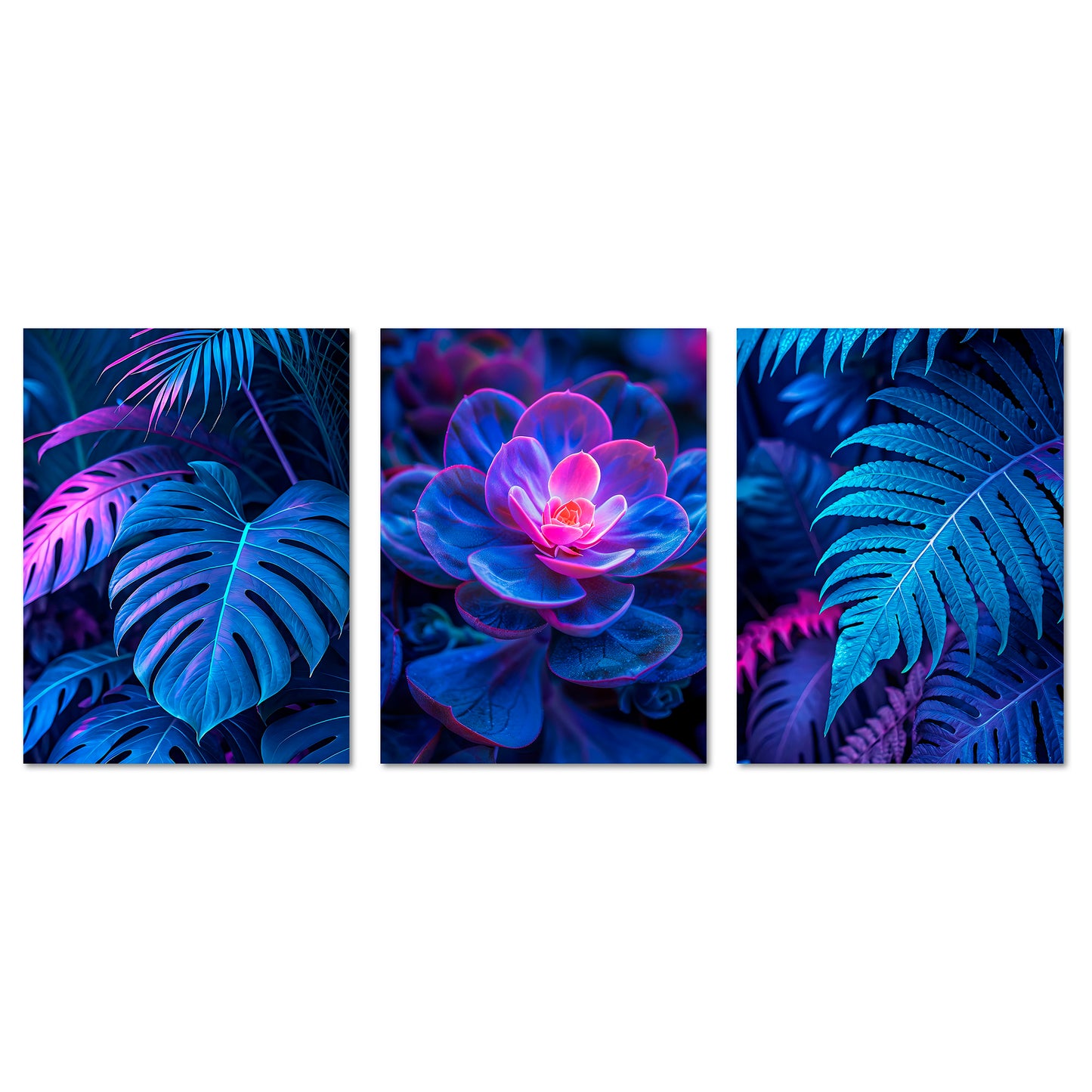 Poster Set Futuristic Neon Plants Trio I mehrteilige Bilderwand I Wandbilder Gaming