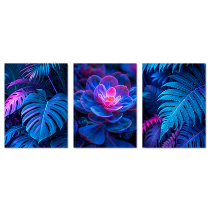 Poster Set Futuristic Neon Plants Trio I mehrteilige Bilderwand I Wandbilder Gaming