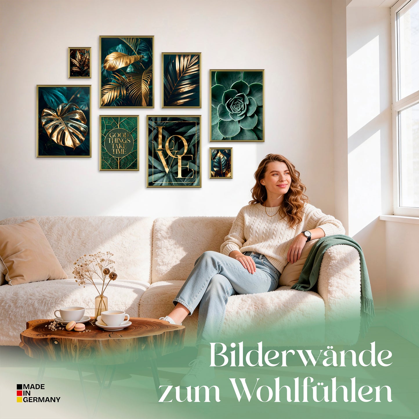 Poster Set Gold Plant Harmony Bilderwand Wandbilder Pflanzen ARTFAVES