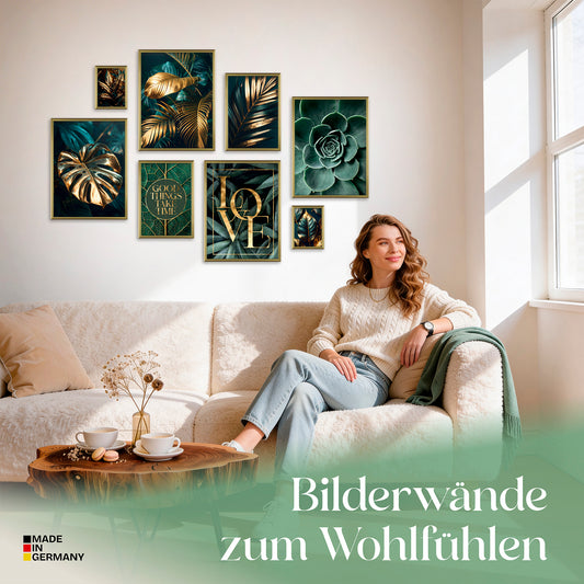 Poster Set Gold Plant Harmony Bilderwand Wandbilder Pflanzen ARTFAVES
