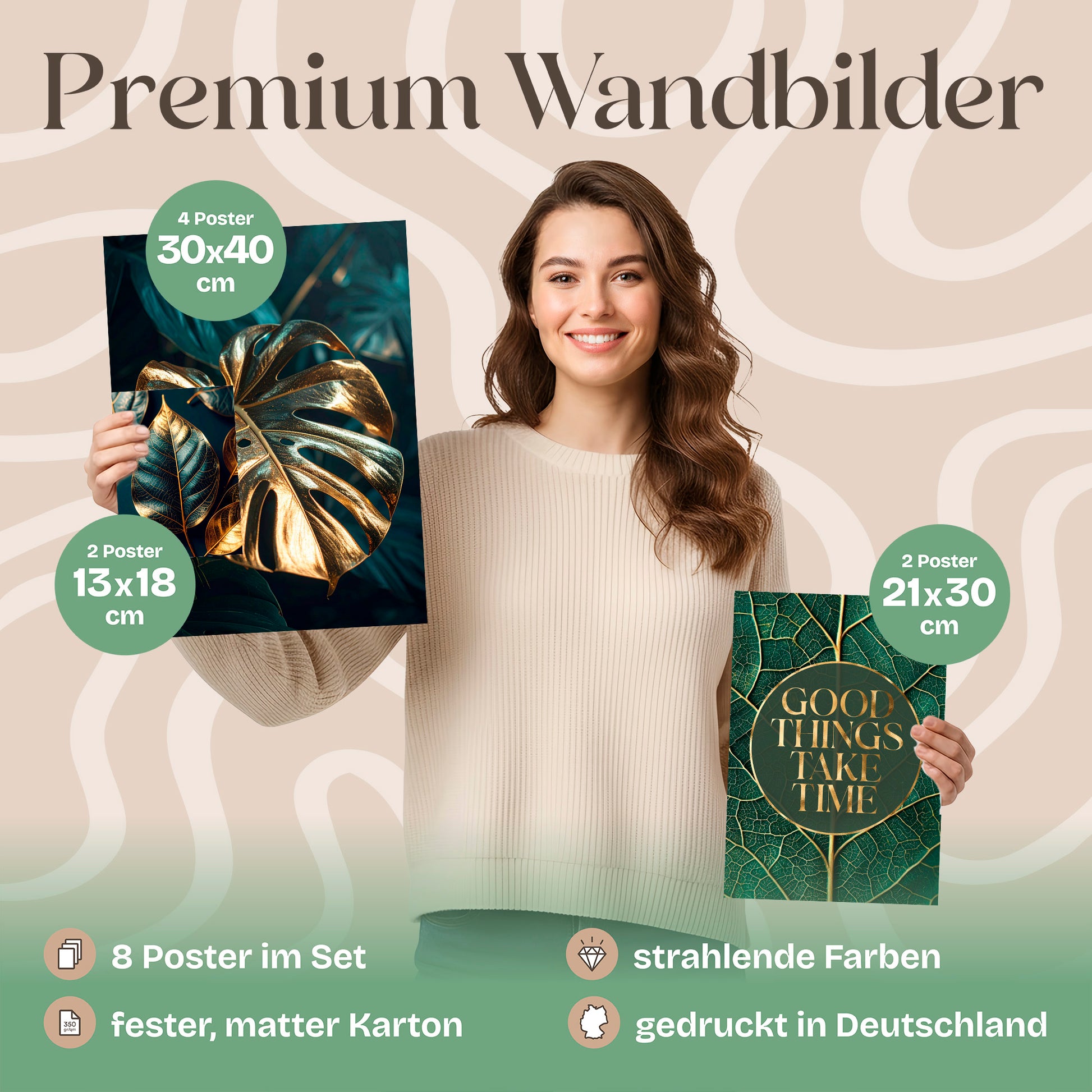 Poster Set Gold Plant Harmony Bilderwand Wandbilder Pflanzen ARTFAVES