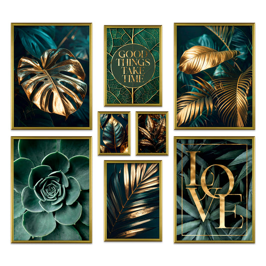 Poster Set Gold Plant Harmony Bilderwand Wandbilder Pflanzen ARTFAVES