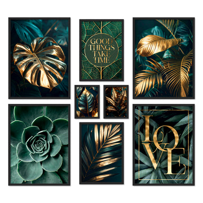 Poster Set Gold Plant Harmony I mehrteilige Bilderwand I Wandbilder Pflanzen