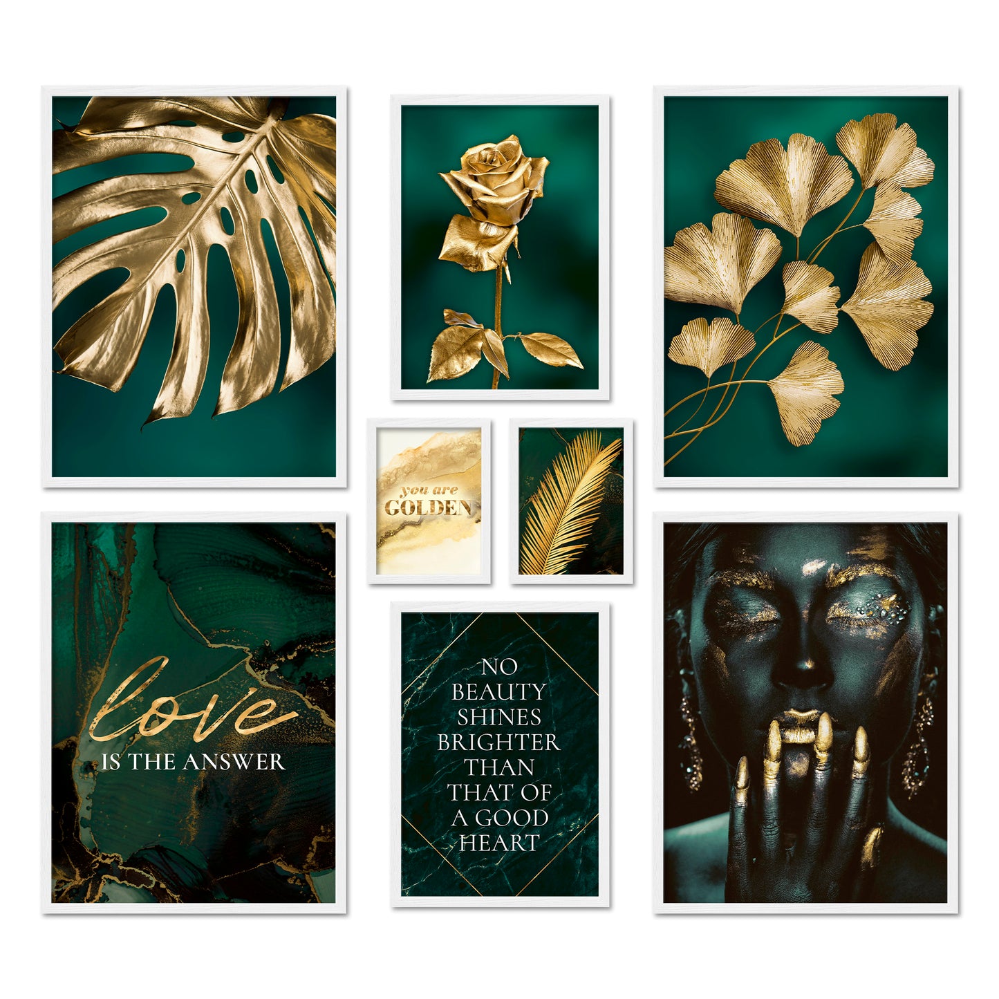 Poster Set Golden Leaves I mehrteilige Bilderwand I Wandbilder Petrol