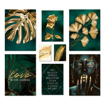 Poster Set Golden Leaves I mehrteilige Bilderwand I Wandbilder Petrol