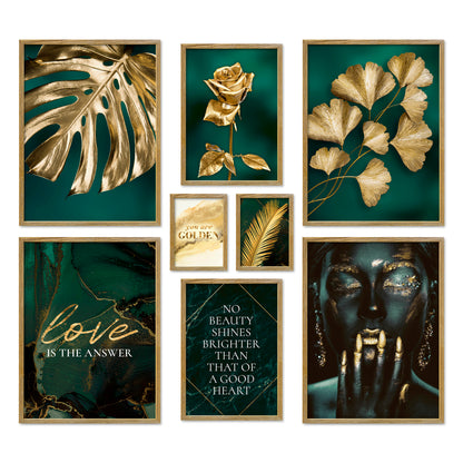 Poster Set Golden Leaves I mehrteilige Bilderwand I Wandbilder Petrol