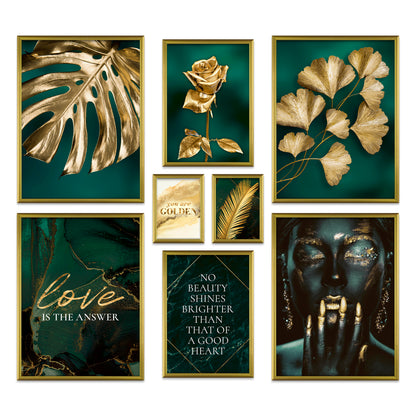 Poster Set Golden Leaves Bilderwand Wandbilder Petrol ARTFAVES