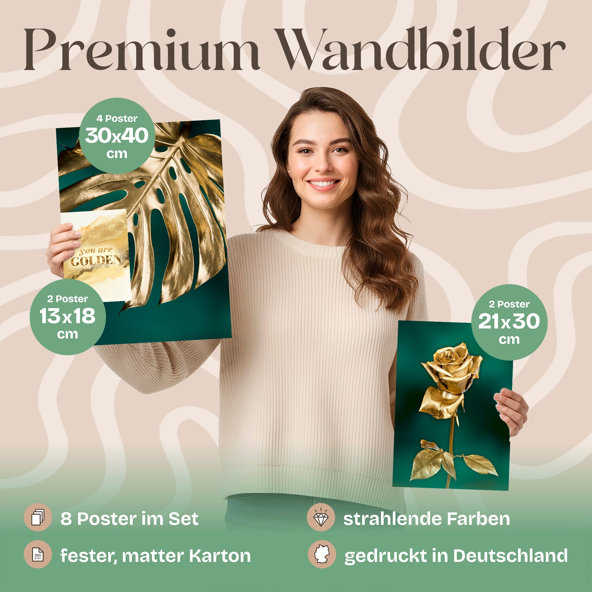 Poster Set Golden Leaves Bilderwand Wandbilder Petrol ARTFAVES
