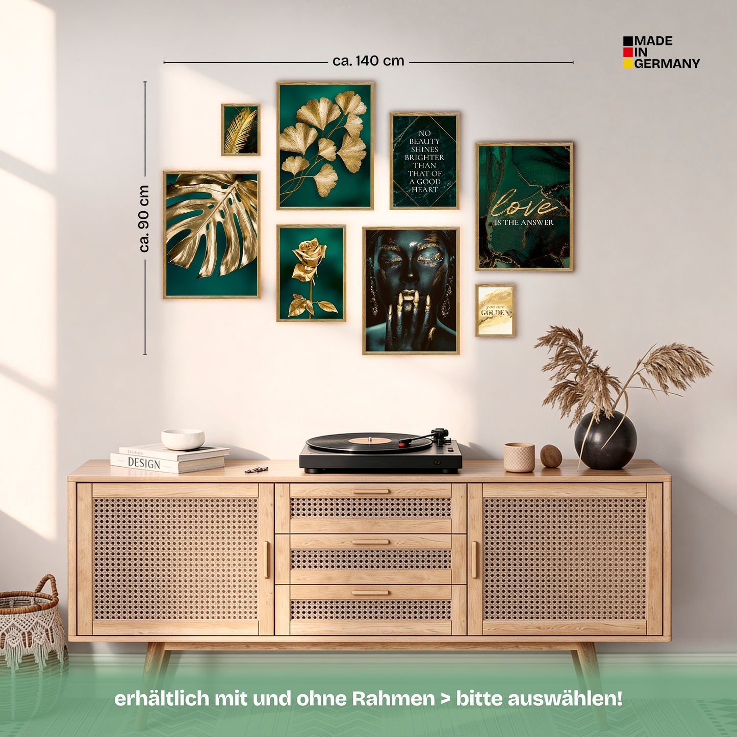 Poster Set Golden Leaves Bilderwand Wandbilder Petrol ARTFAVES