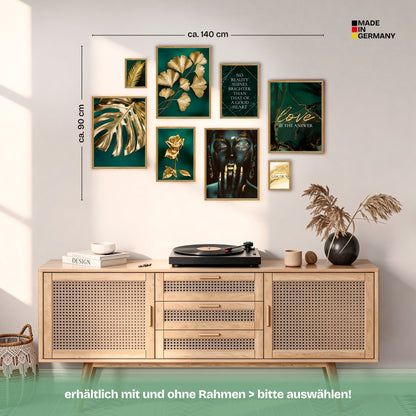 Poster Set Golden Leaves Bilderwand Wandbilder Petrol ARTFAVES