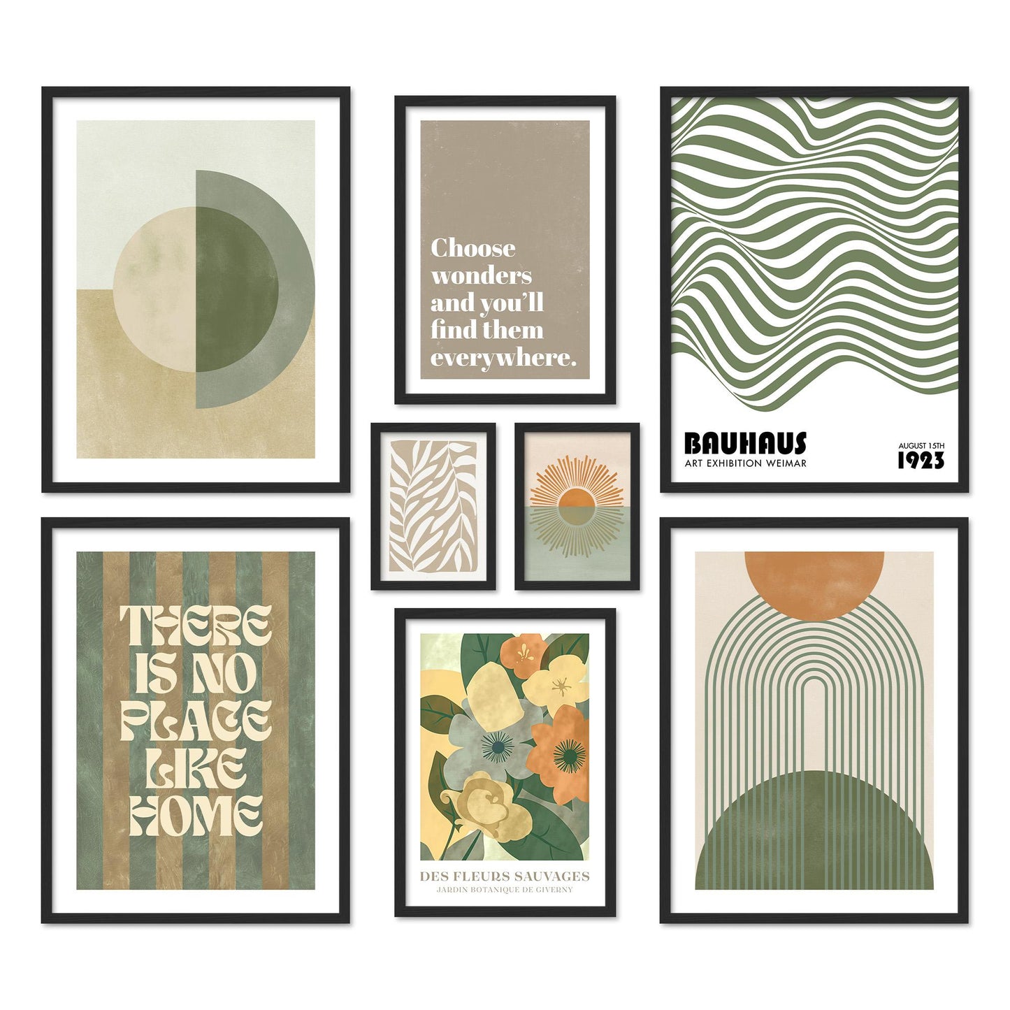 Poster Set Green Mid Century I mehrteilige Bilderwand I Wandbilder Grün