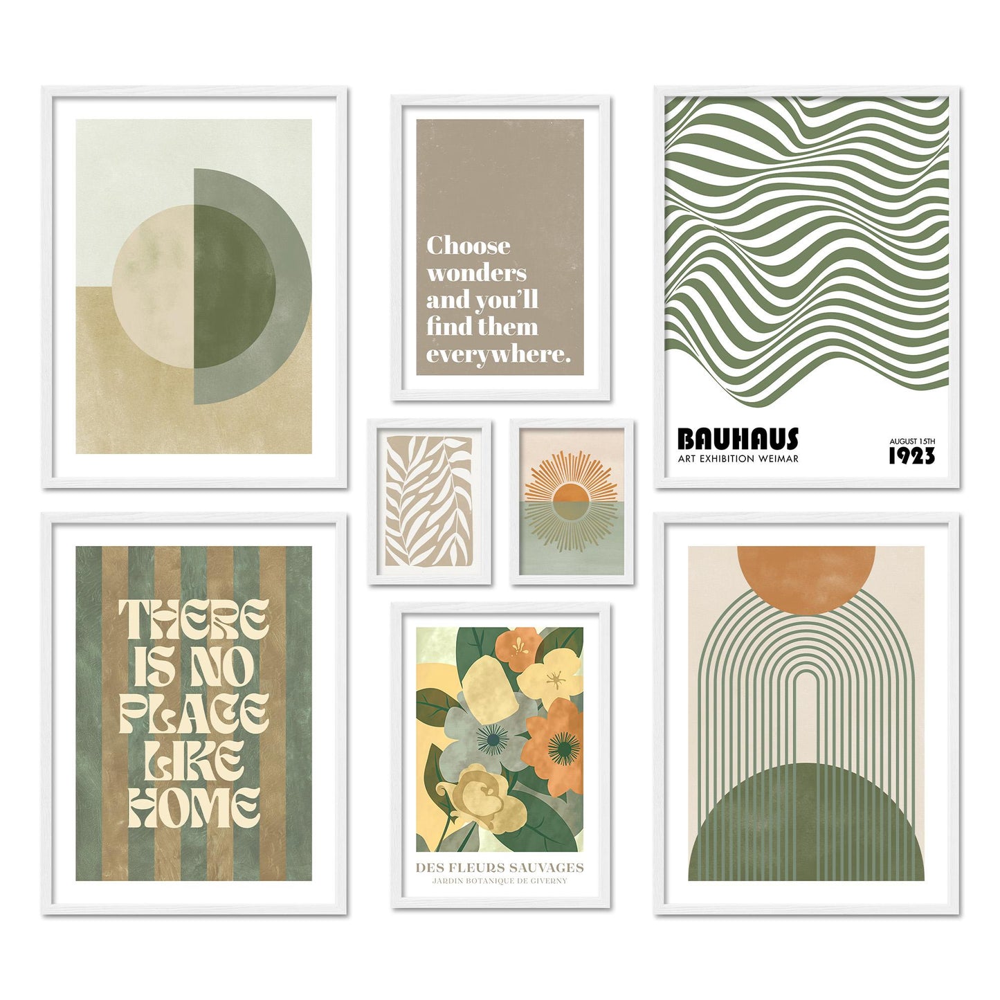 Poster Set Green Mid Century I mehrteilige Bilderwand I Wandbilder Grün